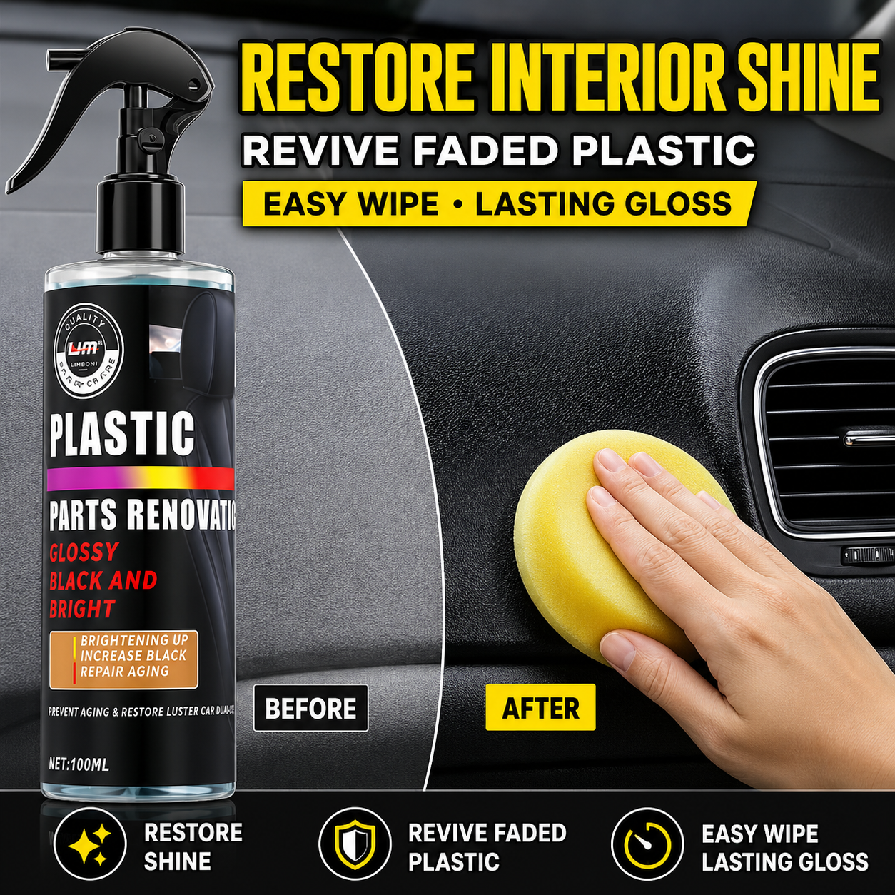 Trim Restorer Plastic - Спрей для восстановления пластика автомобиля, антивозрастной
